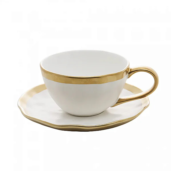 Xicara De Cha Dubai 200ml Porcelana Branco e Dourado Wolff