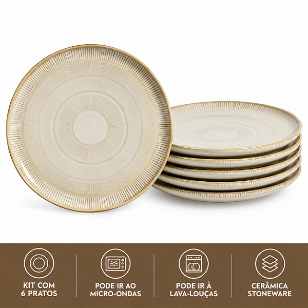 JG 6 Pratos Rasos 27,5cm Stoneware Bio Mirage Porto Brasil