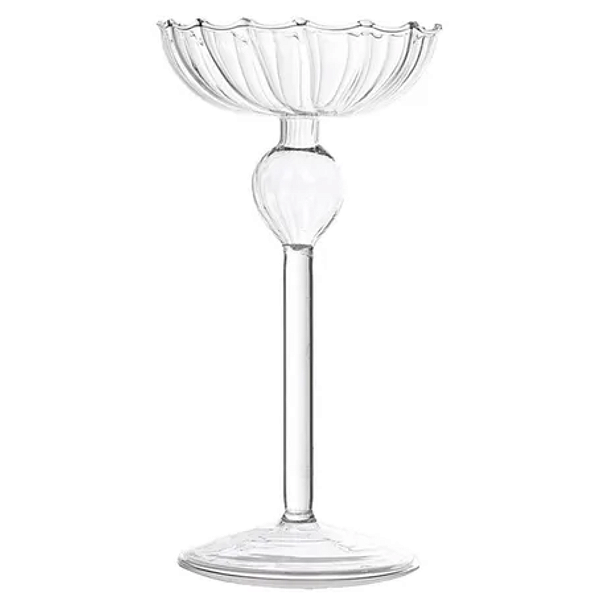 Castiçal De Vidro Ondulado Pedestal 19x8 Cm Lilian Gift