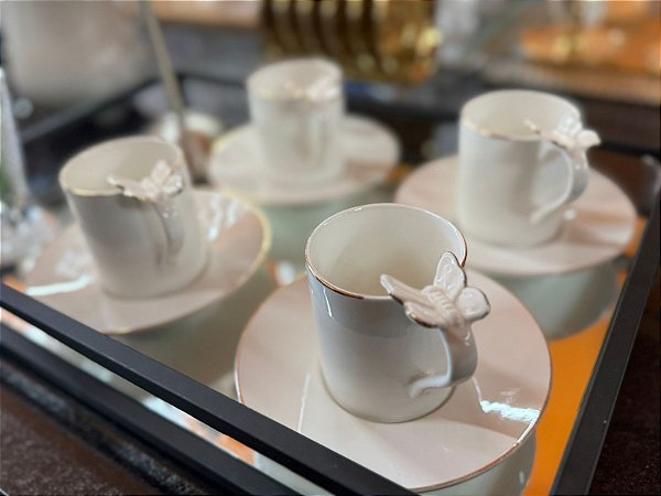 Jogo de Xícara com pires de Café 100ml 8 peças RAMOUDIE