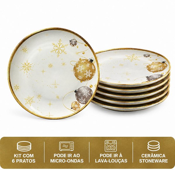 JG 6 Pratos Rasos Ø26cm Noite Dourada Porto Brasil