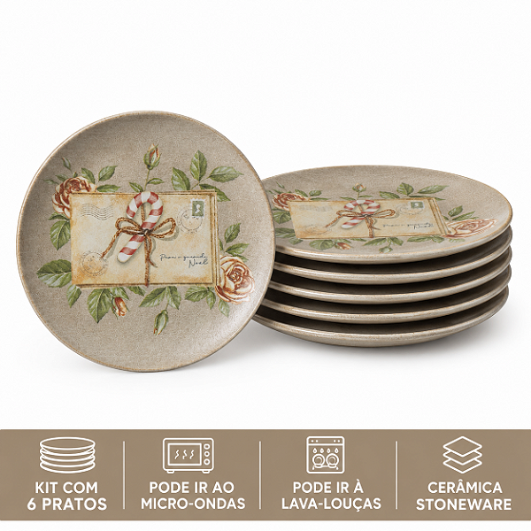 JG 6 Pratos Sobremesa Ø19,4cm Postais de Natal Porto Brasil