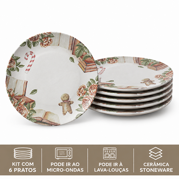 JG 6 Pratos Rasos Ø26cm Postais de Natal Porto Brasil