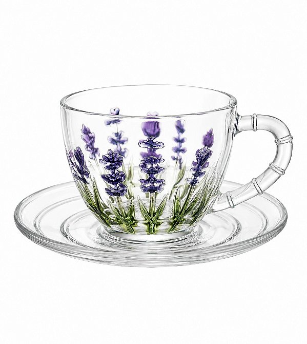 Xícara de Café com Pires Lavanda Hand Painting 80ml Lyor