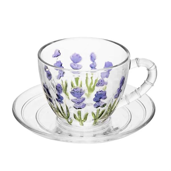 Xícara de Café com Pires Lavanda Hand Painting 80ml Cristal Ecológico - Lyor