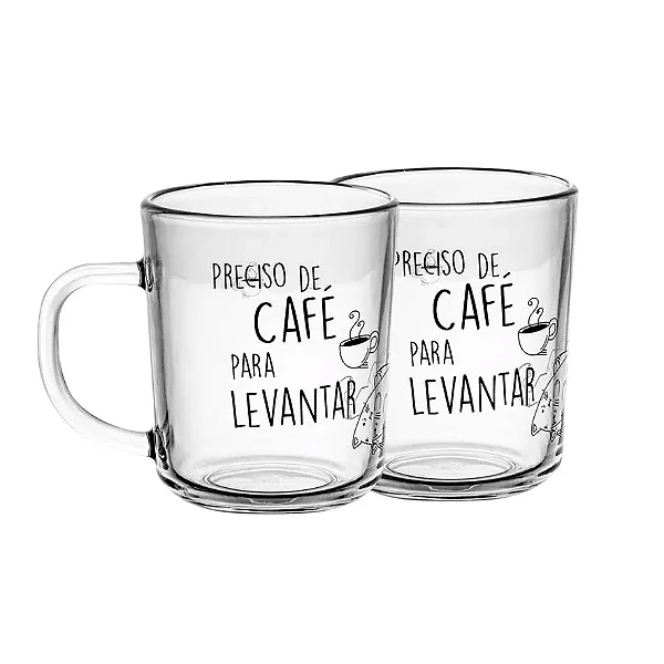 KIT 2 CANECAS PARA CAFÉ 220ML PRECISO DE CAFE PARA LEVANTAR LYOR