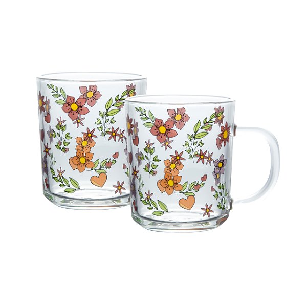 KIT 2 CANECAS PARA CAFÉ 220ML AMOR E FLOR