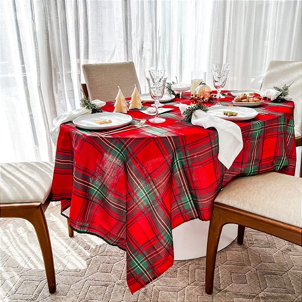 Toalha de Mesa Quadrada 1,40x1,40m Antique Fascínio Argivai Xadrez Natal