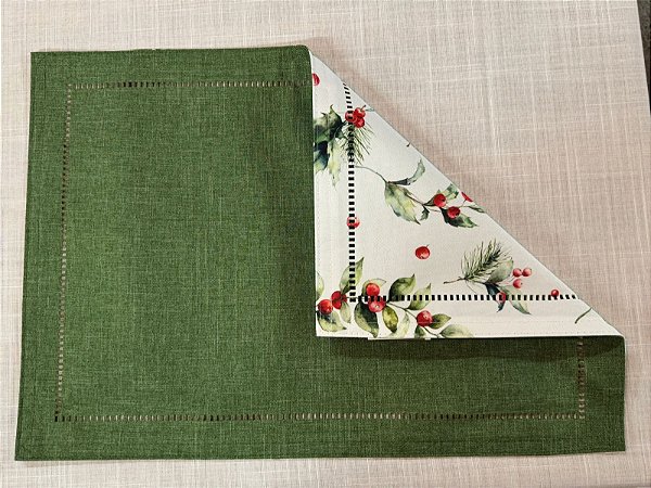 Conjunto 2 Lugar Americano Dupla Face Glamour Festivitá Musgo Azevinho Natal