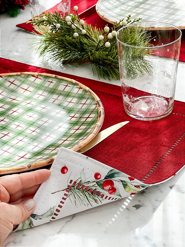 Conjunto 2 Lugar Americano Dupla Face Glamour Festivitá Laca Azevinho Natal