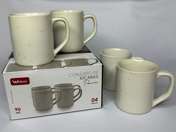KIT 4 XÍCARAS CANECAS CAFÉ 90ml BRANCA VANILA - PAVIA