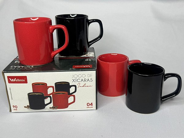 KIT 4 XÍCARAS CANECAS CAFÉ 90ml VERMELHO E PRETO - INDIAN