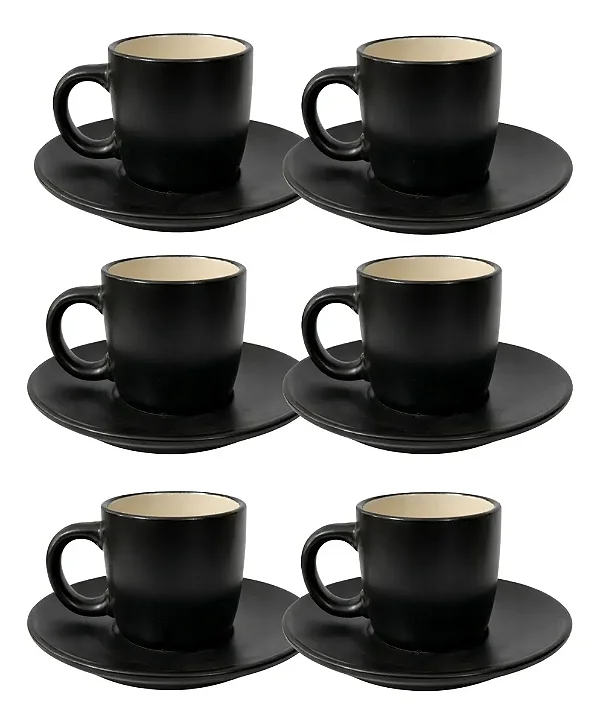 Jogo 6 Xicaras Cafe Pires Ceramica Denny Preto 130ml Wellmix
