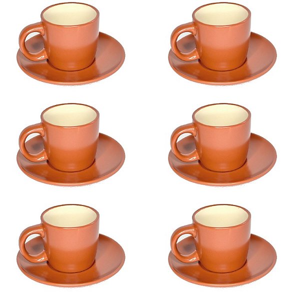 Jogo 6 Xicaras Cafe Pires Ceramica Denny Terracota 130ml Wellmix
