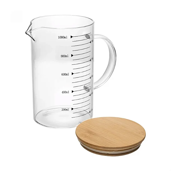 JARRA MEDIDORA COM TAMPA DE BAMBU 1L VIDRO BOROSSILICATO WOLFF