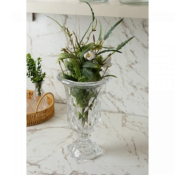 Vaso Com Pé De Vidro Diamond 15 X 14 Cm - Lyor