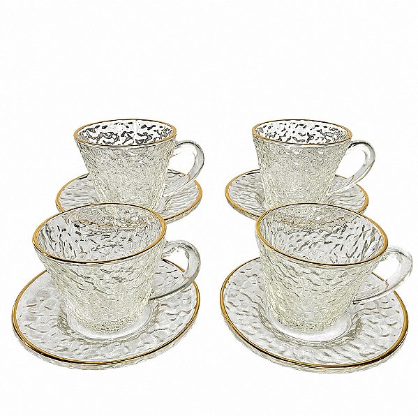 Jogo 4 Xicaras De Café 90ml Com Borda Dourada Abazzia Wellmix