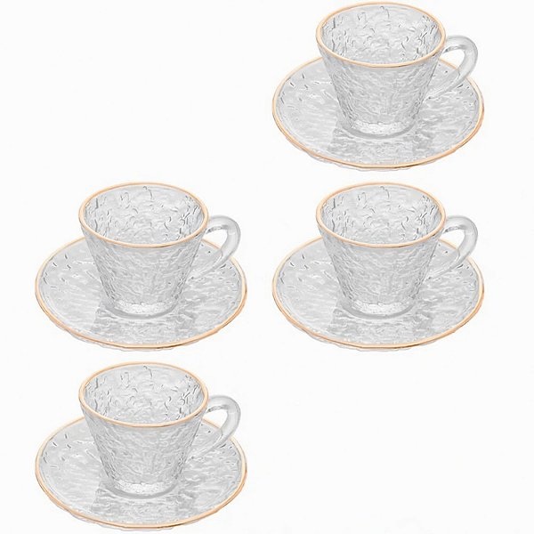 Jogo 4 Xicaras De Café 90ml Com Borda Dourada Abazzia Wellmix