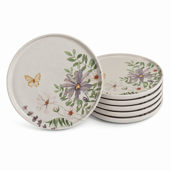 Conjunto 6 Pratos Sobremesa Basic Bloom 19,5cm Porto Brasil