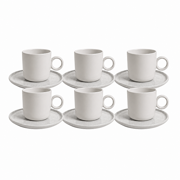 Jogo 6 Xícaras De Chá 150ml Com Pires Basic Stoneware Snow