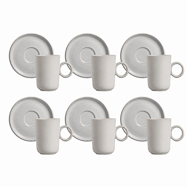 Jogo 6 Xícaras De Café 90ml Com Pires Basic Stoneware Snow