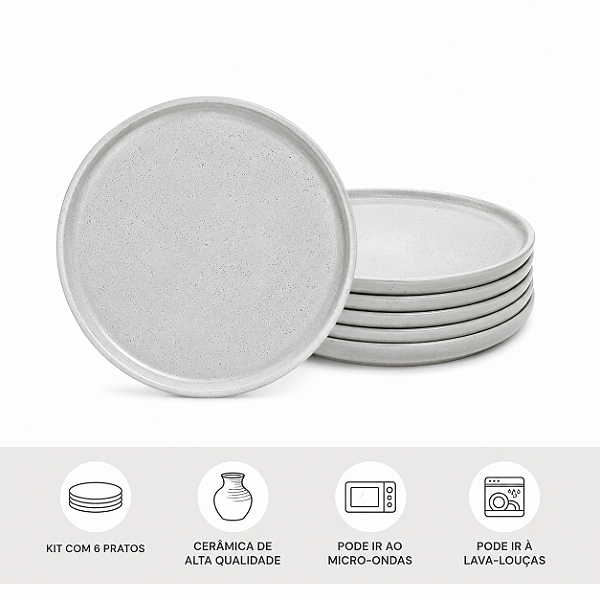 Conjunto 6 Pratos Sobremesa Basic Snow 19,5cm Porto Brasil
