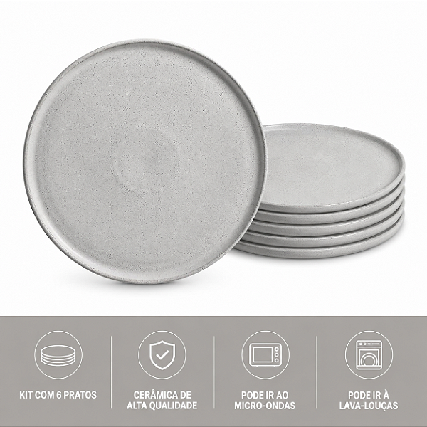 Conjunto 6 Pratos Raso Basic Snow 25cm Porto Brasil