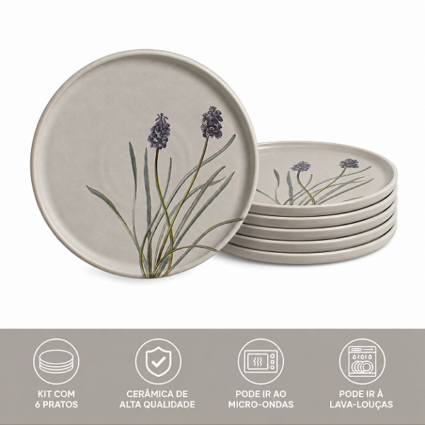Conjunto 6 Pratos Sobremesa Basic Relax 19,5cm Porto Brasil