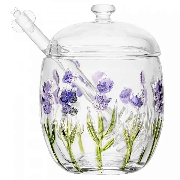 Meleira Lavanda 180ml Cristal Com Pegador Hand Painting Lyor
