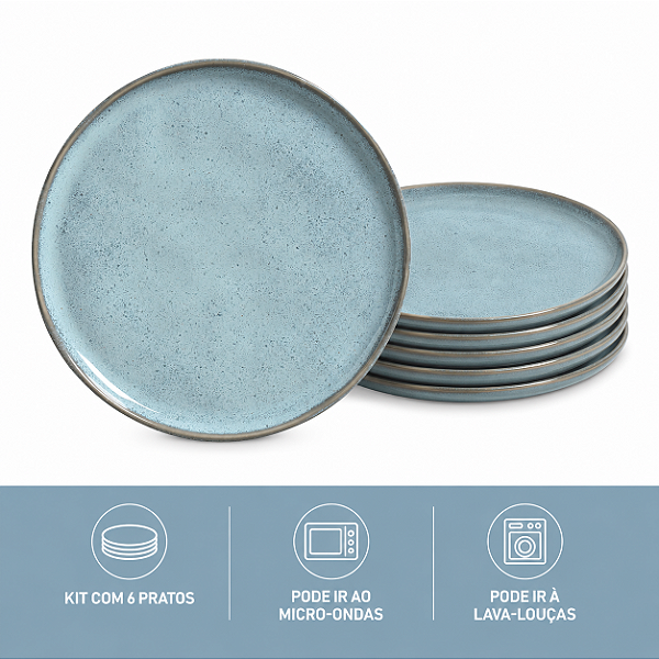 Jogo 6 Pratos Sobremesa 21,5cm  Bio Breeze Stoneware Porto Brasil
