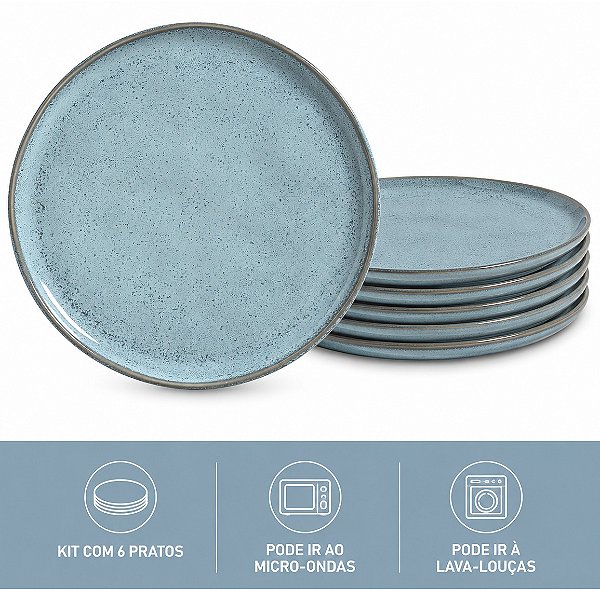 Jogo 6 Pratos Raso 27,5cm Bio Breeze Stoneware Porto Brasil