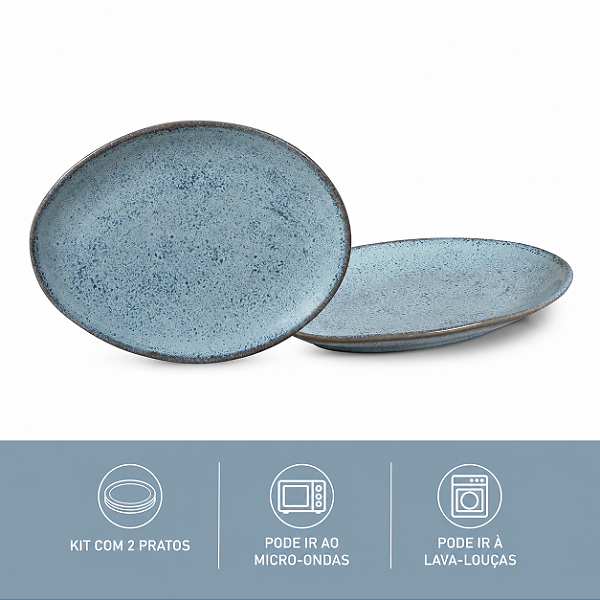 Jogo 2 Pratos Sobremesa Oval 22,5cm Breeze Stoneware Porto Brasil