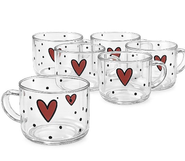 Jogo 6 Canecas 120ml Borossilicato Heart Wolff