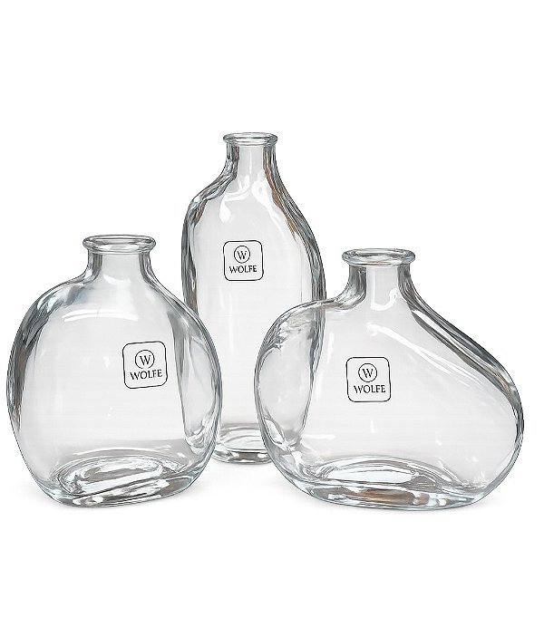 Kit 3 Vasos Organics Vidro Decor Wolff Transparente