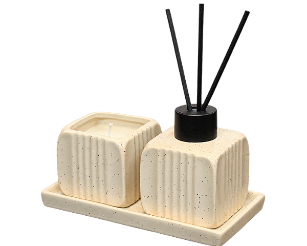 CJ Difusor 180ml Com Porta Vela Cerâmica Slate Lyor