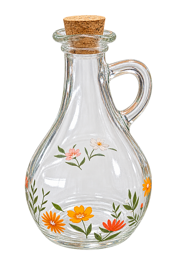 Azeiteiro Garrafa P/ Azeite 320ml Flora Vidro Tampa Rolha Lyor