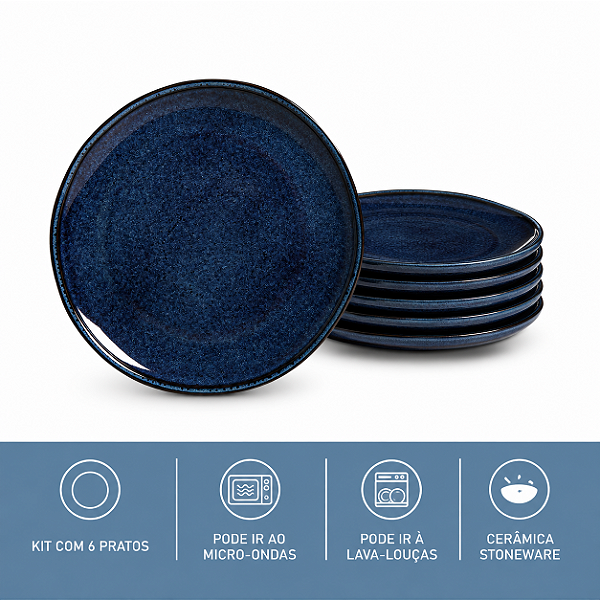 Jogo 6 Pratos Raso 25cm Stoneware Daily Happy Porto Brasil