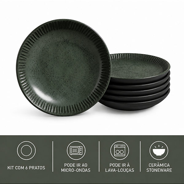 JG 6 Pratos Fundo 22,5cm Linhas Greenery Porto Brasil
