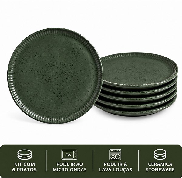 JG 6 Pratos Rasos 27,5cm Linhas Greenery Porto Brasil
