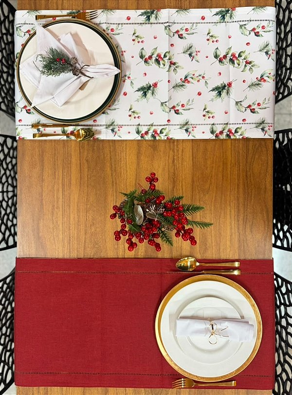 Trilho de Mesa 40x180cm Dupla Face Glamour Azevinho Natal