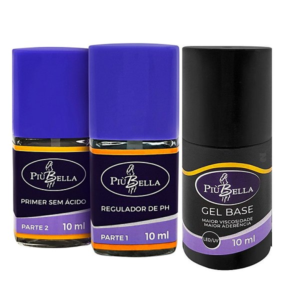 KIT PIU BELLA GEL BASE +REGULADOR + PRIMER S/ ACID