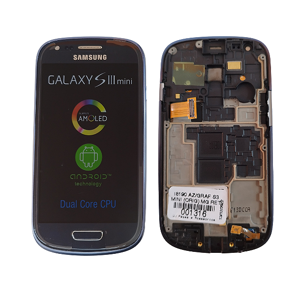 Tela Frontal Touch Display Samsung S3 Mini I8190/I8200 Azul - Original Retirada