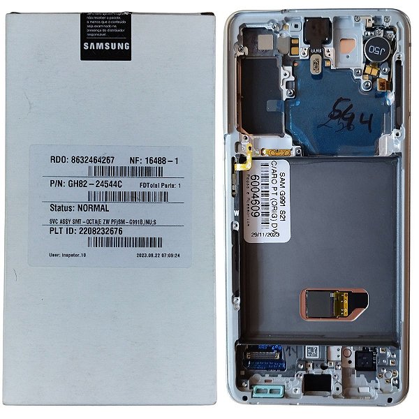 Tela Frontal Touch Display Samsung S21 G991 C/Aro Prata Original Nova