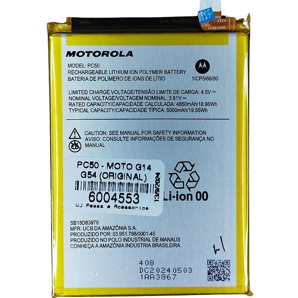 Bateria Motorola Moto G14, Moto G54 PC50 Original