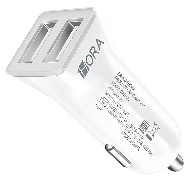 Carregador Veicular USB Duplo 2.4A 12W - Branco - GAR128