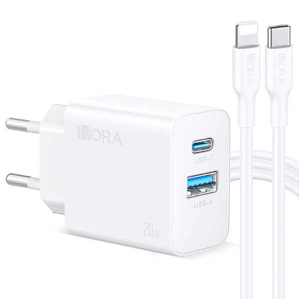 Carregador 20W Duas Portas (USB 18W + C 20W) + Cabo de Dados C Para Lightning - Branco - GAR163