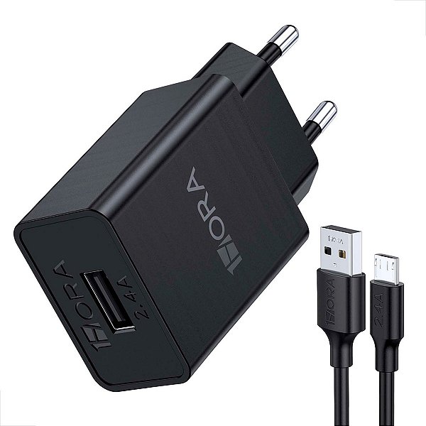 Carregador 5V 2.4A 12W + Cabo de Dados V8 1 Metro - Preto - GAR124