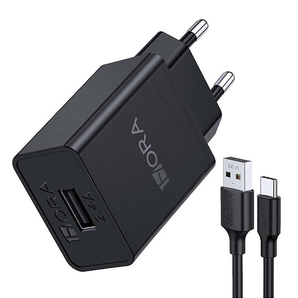 Carregador 5v - 2.4A -12W + Cabo de Dados USB Para C - Preto - GAR142