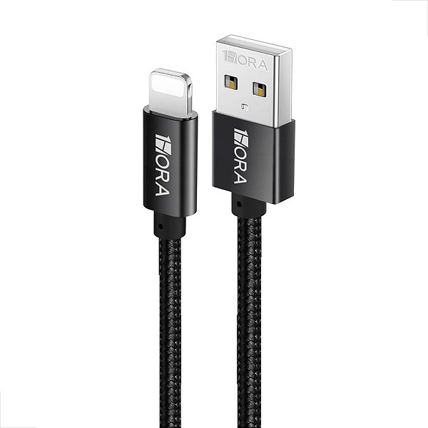 Cabo Para Dados USB Para Lightning - 1 Metro - 2.4A - Alumínio Trançado - Preto - CAB250
