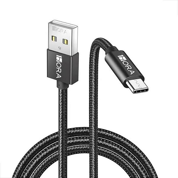 Cabo Para Dados USB Para C - 1 Metro - 2.4A - Alumínio Trançado - Preto - CAB249
